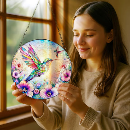 Stained Glass Window Hanging, Pauyadu Hummingbird Sun Catchers, Stained Glass Suncatcher