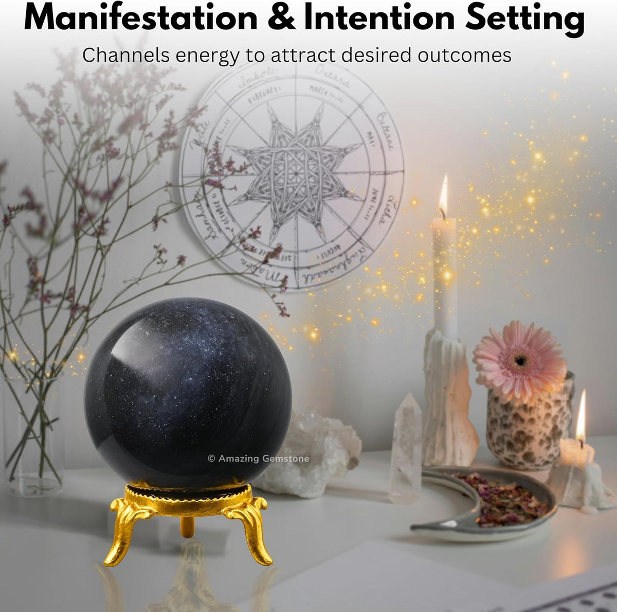 Amazing Gemstone Blue Aventurine Crystal Ball with Stand - 2" Inches Crystal Sphere Meditation