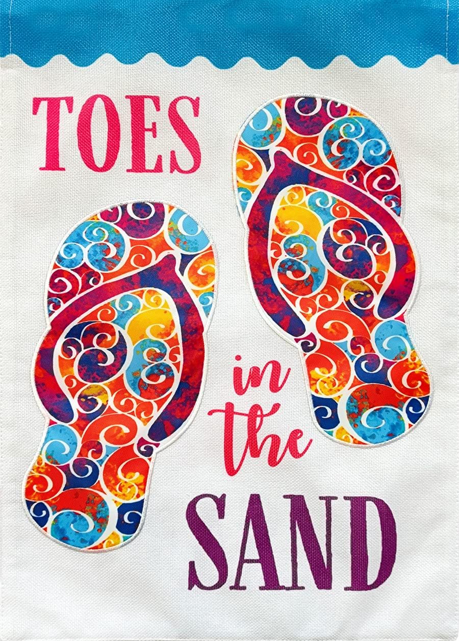 Toes In The Sand Summer Burlap House Flag Flip Flops 28" x 40" Briarwood Lane