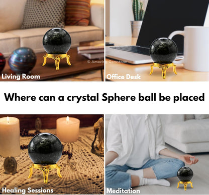 Amazing Gemstone Nuummite Crystal Ball with Stand - 2" Inches Crystal Sphere Meditation Balls for