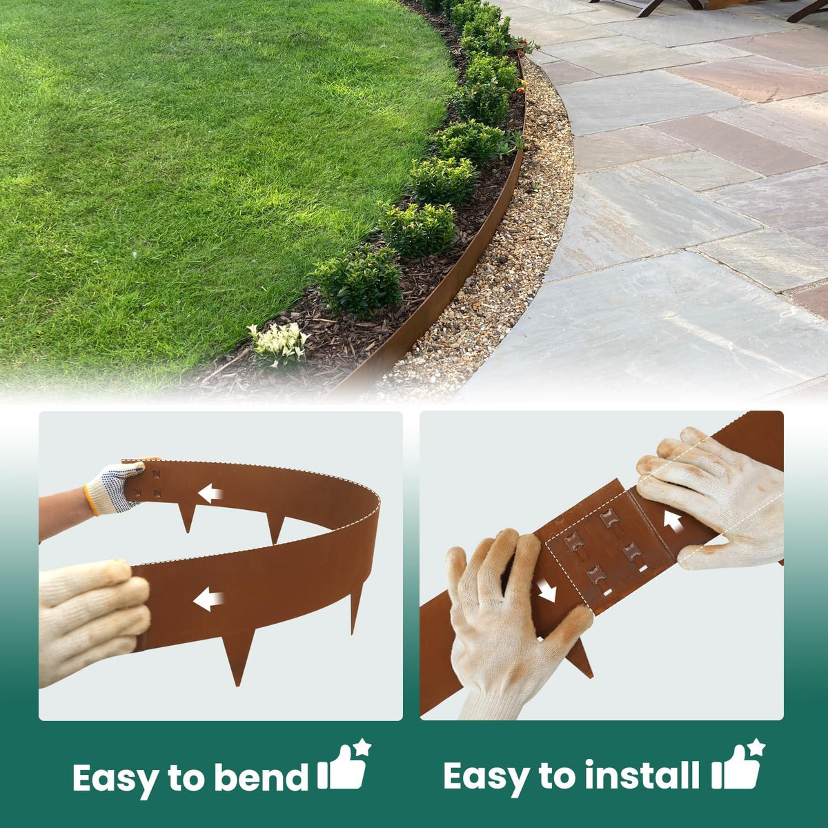 Corten Steel Landscape Edging 40" Lx 6" H Steel Landscaping Edging 6 pcs Metal Landscape Edging