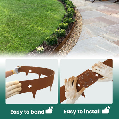 Corten Steel Landscape Edging 40" Lx 6" H Steel Landscaping Edging 6 pcs Metal Landscape Edging