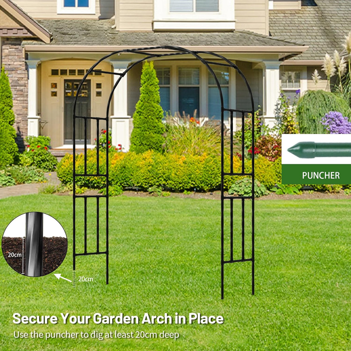 Twira Garden Arch Trellis, 7.9FT(240cm) Metal Garden Arbor Trellis for Climbing Plants Outdoor