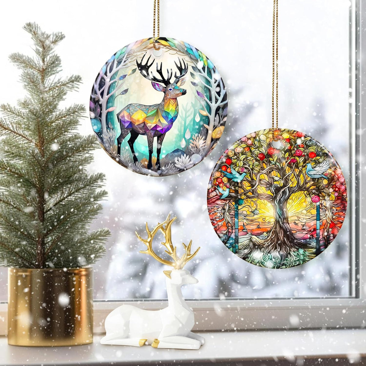 Colorful Ceramic Elk Christmas Ornament, Elk Ornaments for Christmas Tree, Holiday Decorations