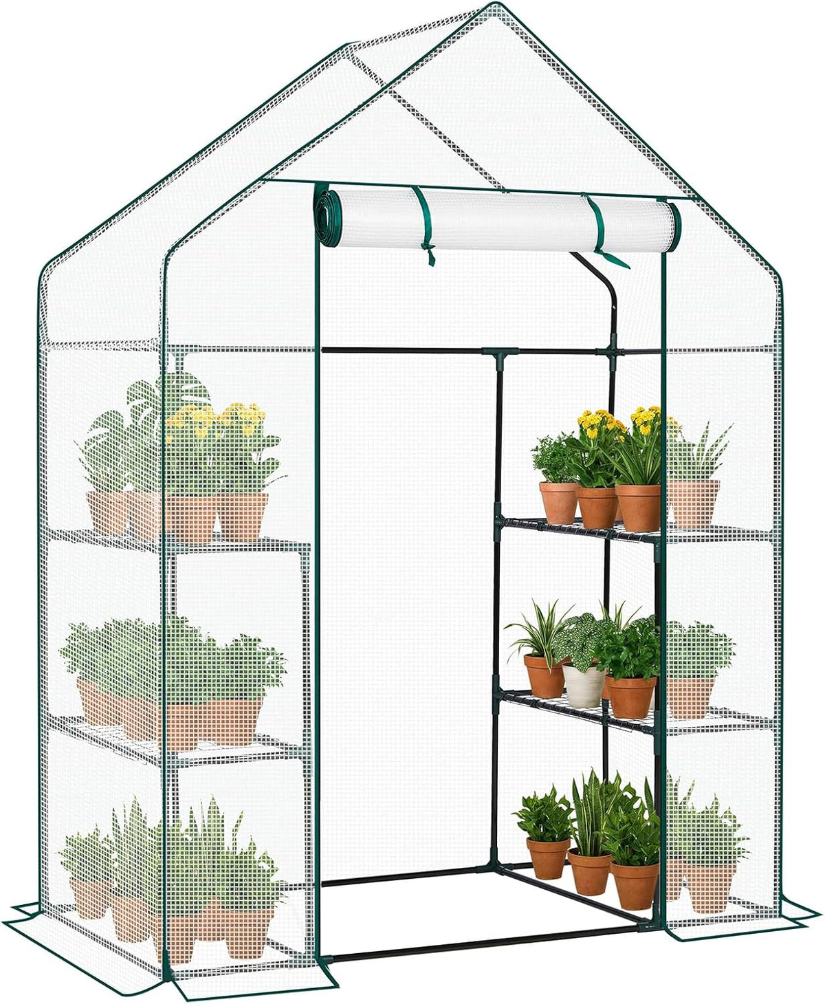 Outvita Walk-in Greenhouse, Outdoor Durable PE Plant Green House for Frost Protection with 3 Tiers
