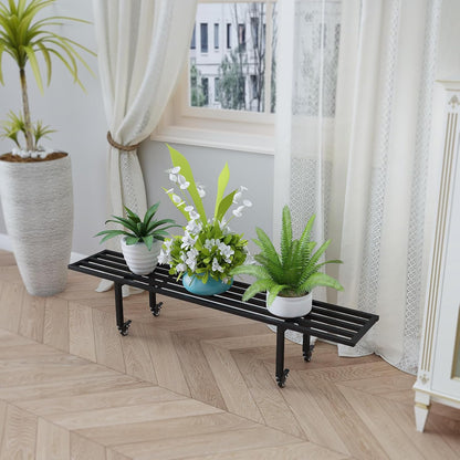 Zhongma One Tier Metal Plant Stand with Wheels,(45.67 L x 8.66 W x 10.3 H) Heavy Duty Plant Holder