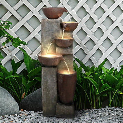 Naturefalls 39.7in.Modern Outdoor Fountain -5-Tier Resin Water Feature, Indoor Outdoor Garden