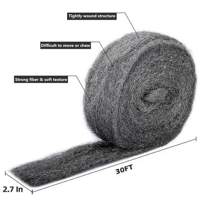30Ft(10oz) Steel Wool Roll, Coarse Wire Fabric for Pest Control, Hardware Gap Blocker & Animal