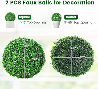 Goplus 2 PCS 19.5 Inch Artificial Plant Topiary Ball, Round Holly Faux Boxwood Balls Outdoor with