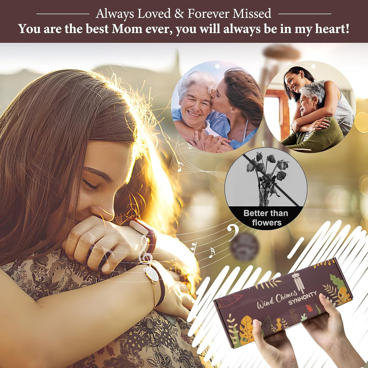Memorial Gifts for Loss of Mom, 25'' Memorial Wind Chimes for Loss of Mother, Sympathy Gifts for