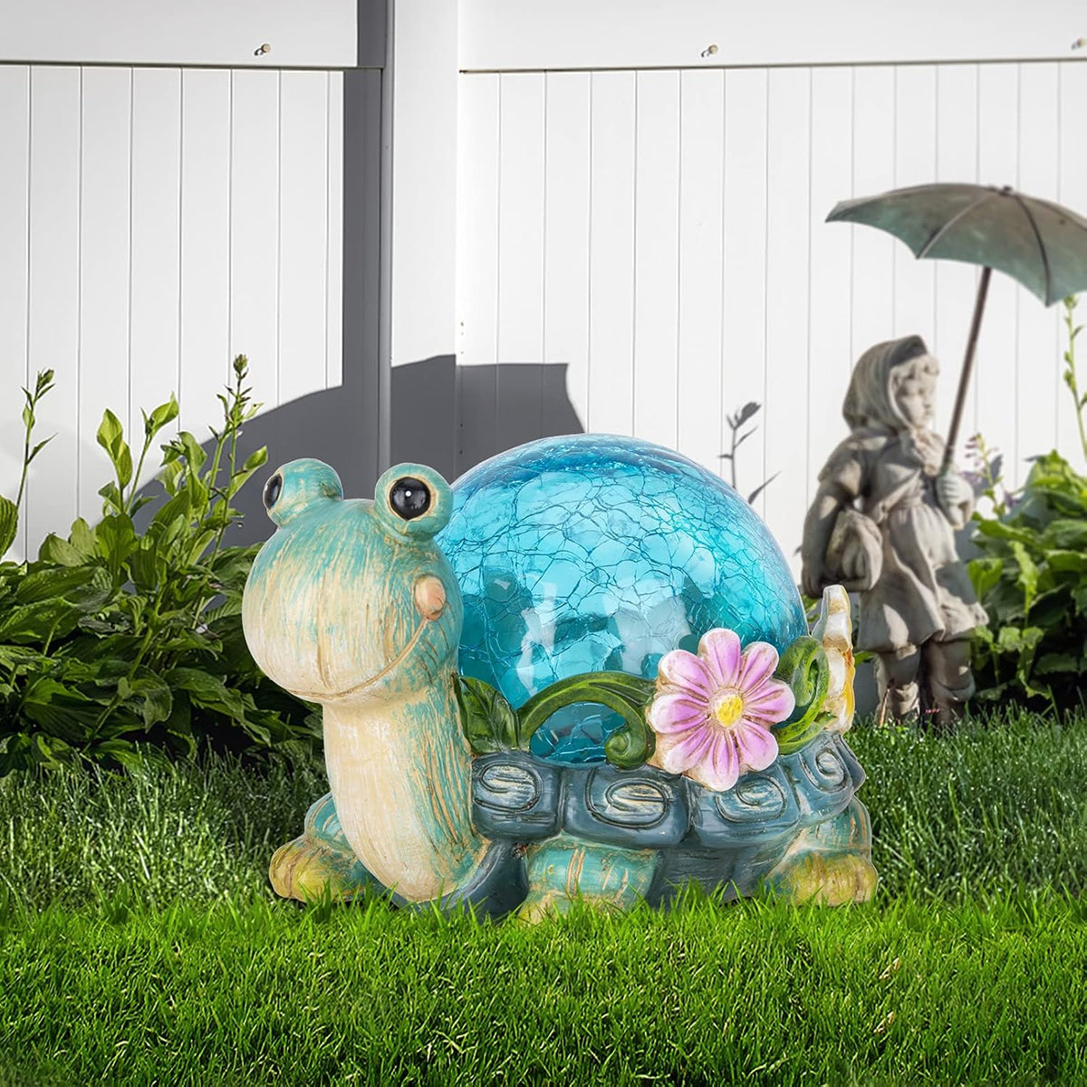 Afirst Solar Garden Statues Outdoor Figurines - Turtle Lawn Ornament with Solar Lights Cracked
