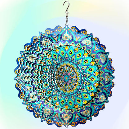 Wind Spinner Mandala Peacock Blue Ocean,Wind Spinner for Yard and Garden,Gifts for Women Mom