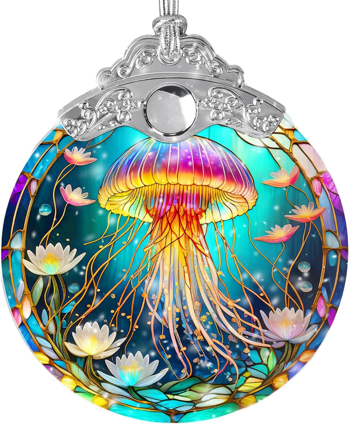 Stained Glass Suncatcher, Jellyfish Ornament for Christmas Tree, Holidays Decor, Home Decoration