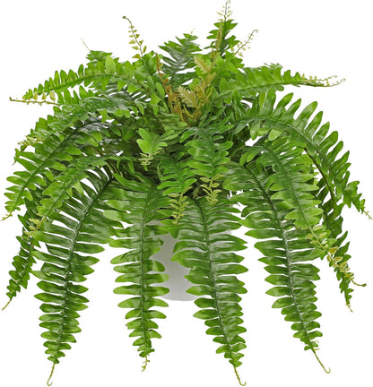 Hollyone Artificial Fern Plants in White Pot 25.5" Medium Artificial Boston Fern 31 Leaves for