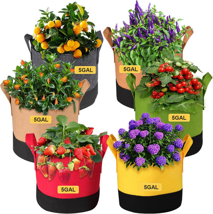 Grow Bags 5 Gallon,6 Pack Fabric Plant Pots with Handles Planter Bag for Outdoor Garden Planting