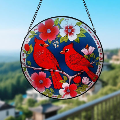 Stained Glass Window Hanging - Cardinal Stained Glass Suncatcher, Cardinal Gifts for Women-Red Bird