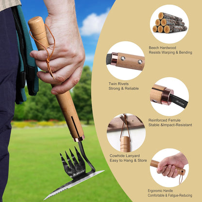 AON All-Purpose Japanese Weeding Sickle & Razor Hand Hoe, Forged Steel Weed Puller Tool with Sharp