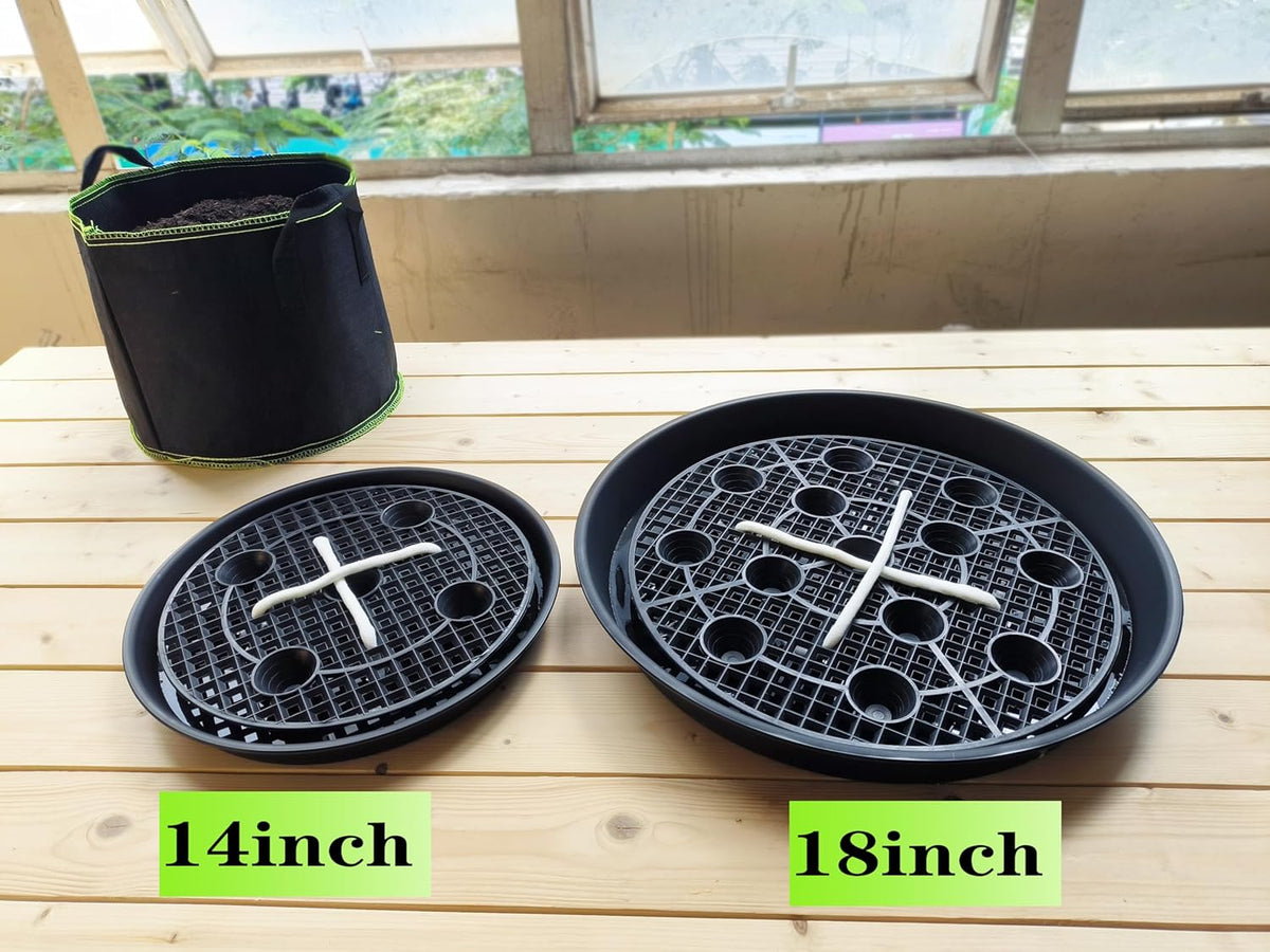 Plastic Plant Saucer Stand,4-Pack 14 inch, Elevated Plant Saucer Self-Watering Fabric Pot Base, Use