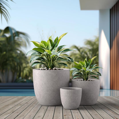 Kante 18",14",10" Dia Concrete Round Planters (Set of 3), Outdoor Indoor Large Planter Pots with