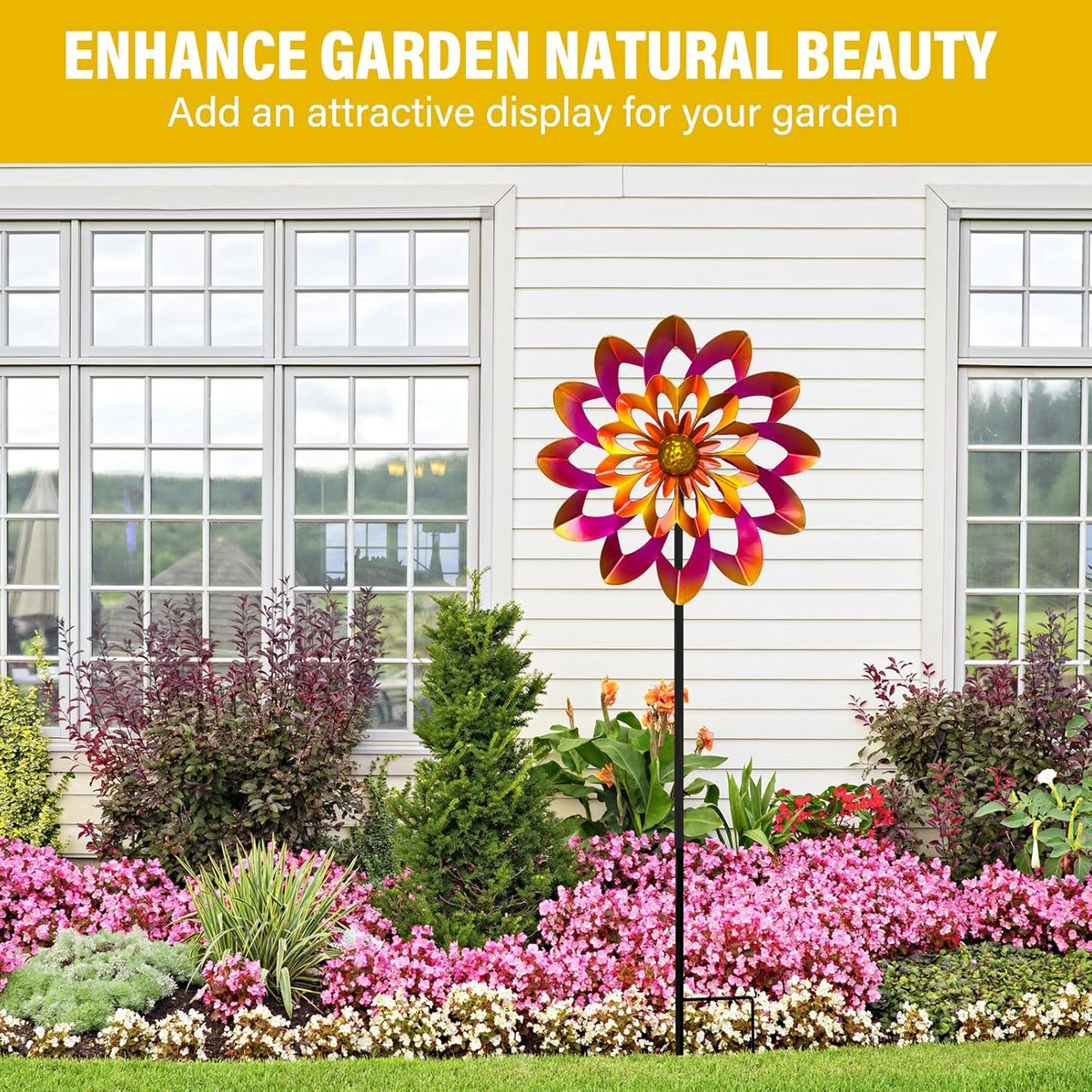 45" Gerbera Wind Spinners for Yard and Garden, Golden Balls Kinetic Wind Spinner Outdoor Decor