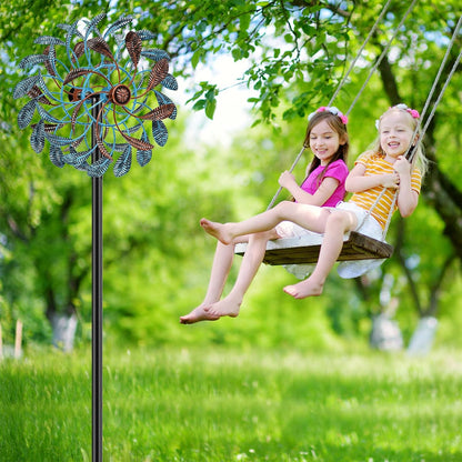 360° Wind Spinners Outdoor, Wind Sculptures Windmill with Metal Stake, Kinetic Large Metal Yard Art