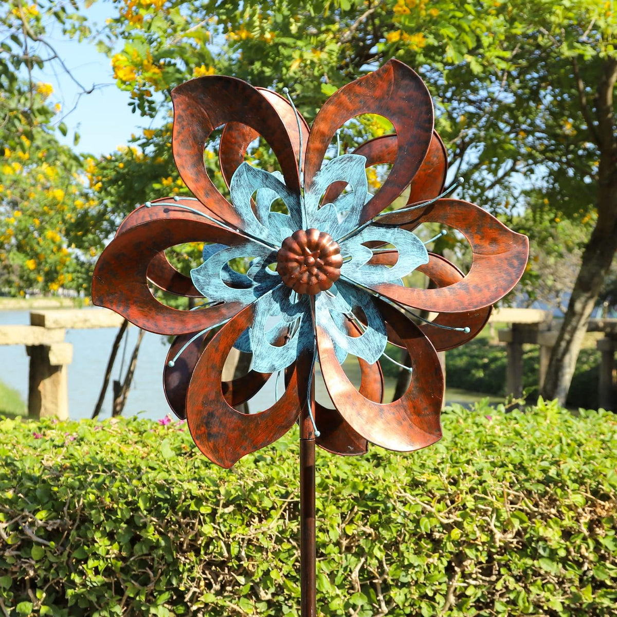 Garden Wind Spinner,Flower Wind Spinner,Outdoor Metal Wind Sculpture & Spinner Large 23 inch Dia 84