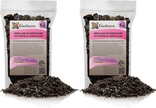Gardenera Fiddle Leaf Fig Soil Mix - 10 Quart - Premium Blend of Peat Moss, New Zealand Bark, Coco