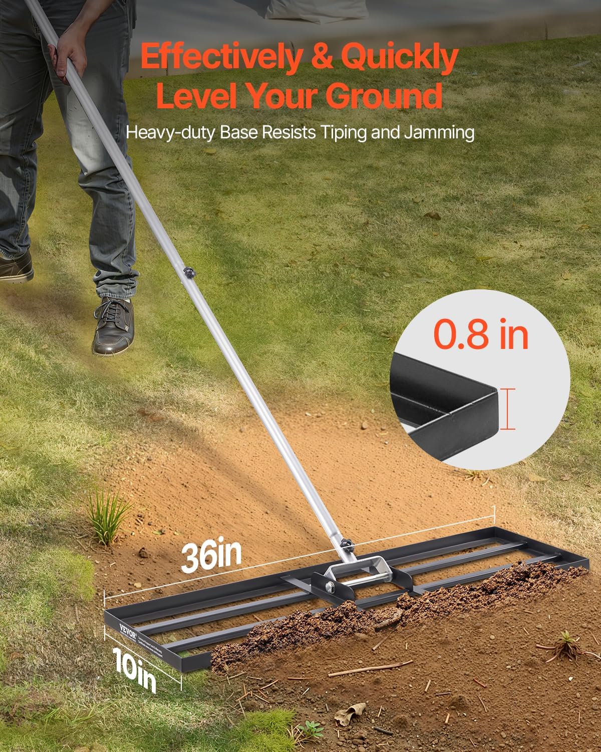 VEVOR Lawn Leveling Rake, Lawn Leveler with 83.9 in Handle, 36x10 in Ground Plate, Rust-Resistant