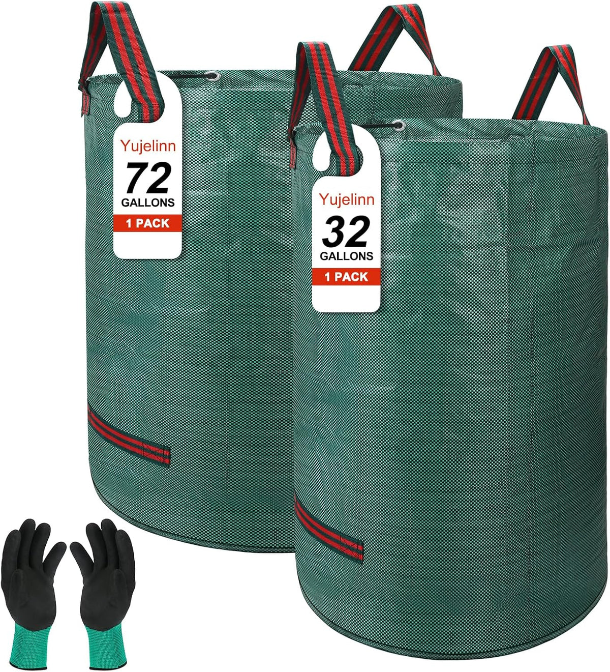 Reusable Yard Waste & Lawn and Leaf Bags with Gloves Pack - 72 & 32 Gallon Heavy Duty Lawn Trash