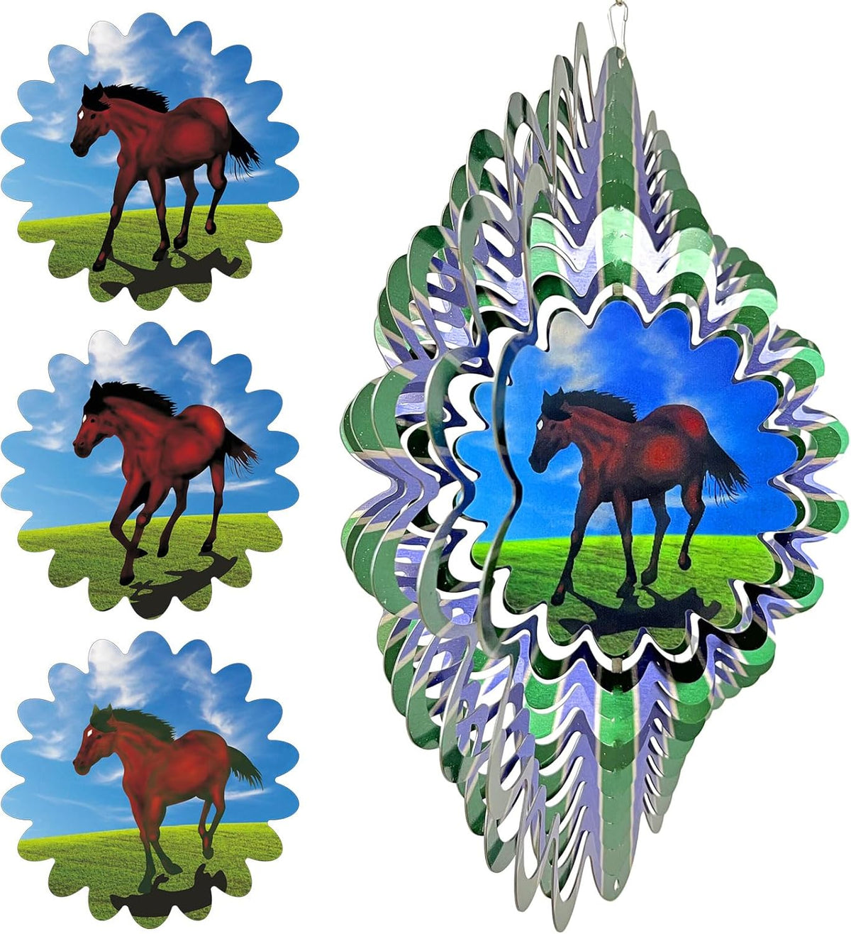 Animated Horse Wind Spinner | 3D Kinetic Hanging Wind Spinners & Sculptures, Garden Decoration Yard