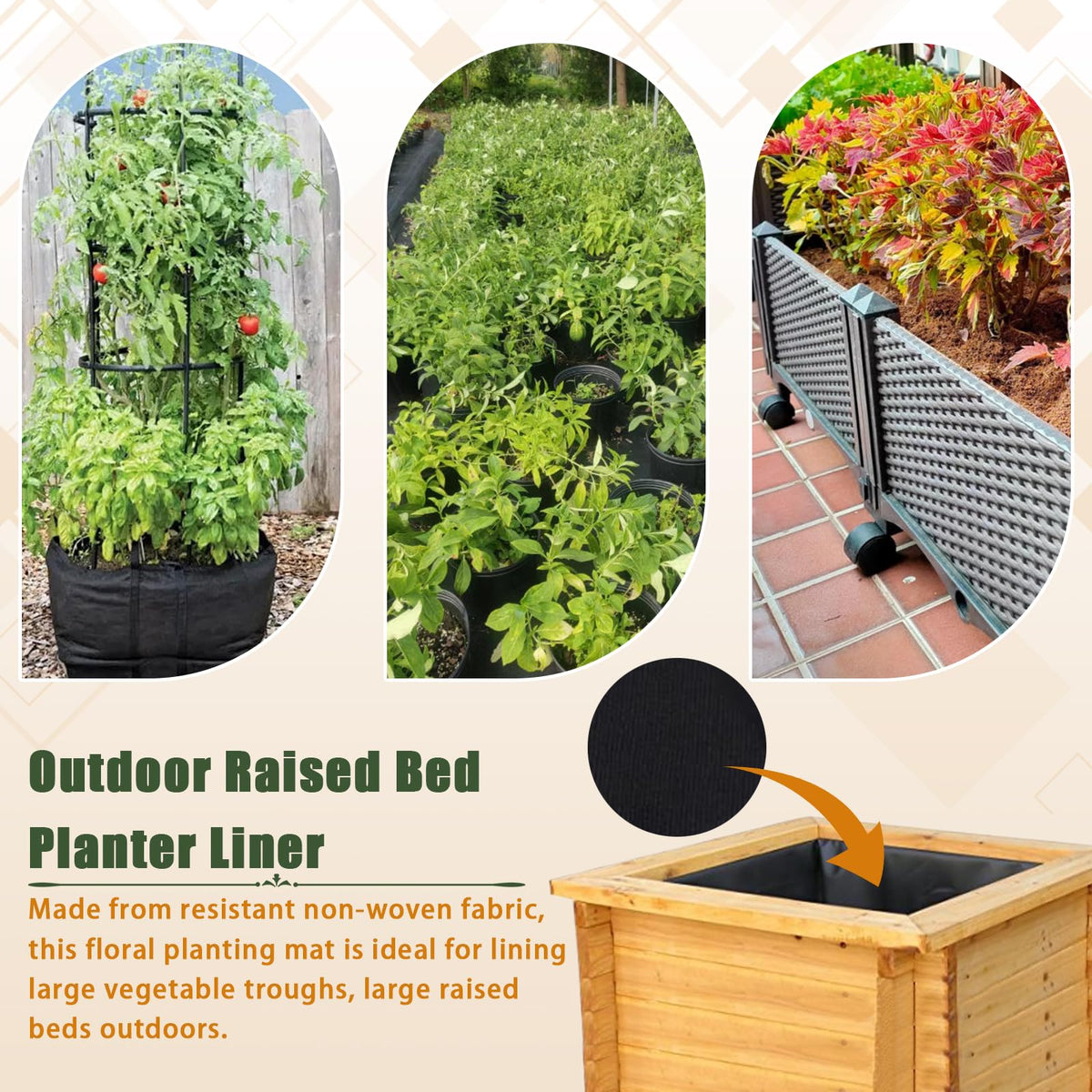 Wshxjzyay 63 * 83 inch Raised Garden Bed Liner, Non Woven Fabric Liner for Large Veg Trough, Keeps