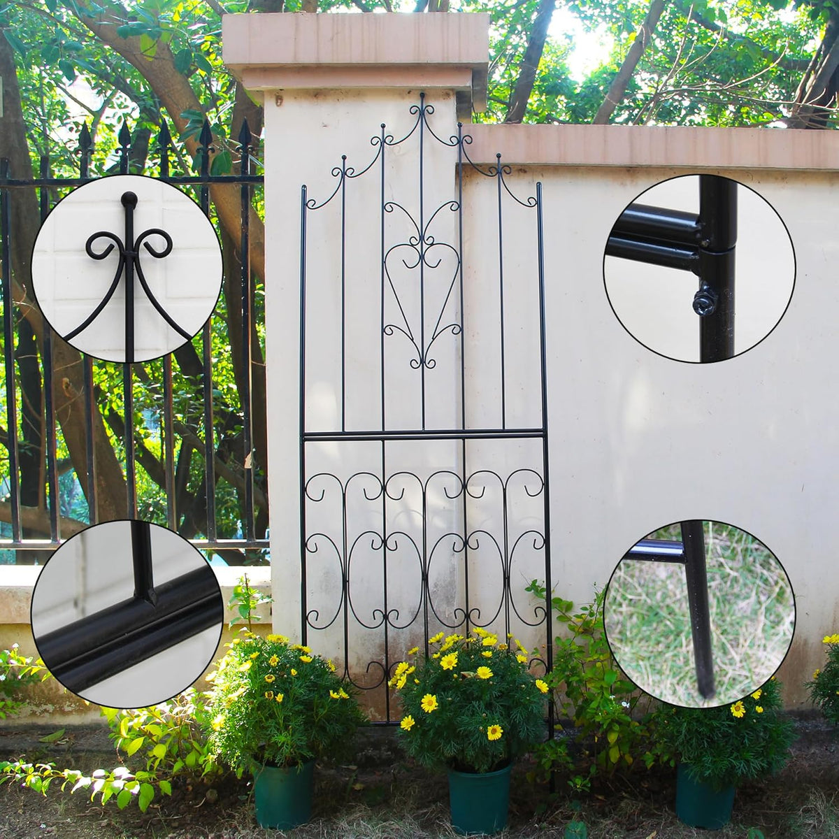 SCENDOR Metal Trellis 86.6" H x 29.5" W Powder-Coated Black Attractive Plant Support Garden Trellis