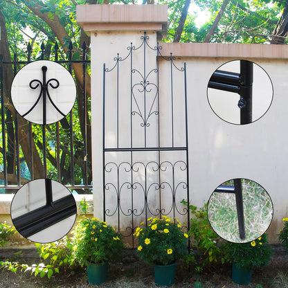 SCENDOR Metal Trellis 86.6" H x 29.5" W Powder-Coated Black Attractive Plant Support Garden Trellis
