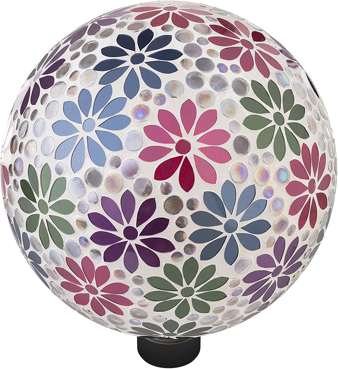 Alpine Corporation 10" Diameter Indoor/Outdoor Glass Mosaic Gazing Globe Yard Decoration, Colorful