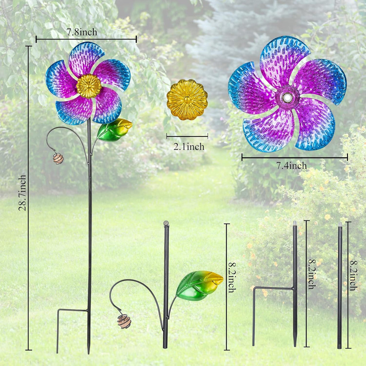 Viveta 2 Pack Wind Spinners with Metal Stake, 28.7 inches Outdoor Garden Pinwheels Spinners Purple