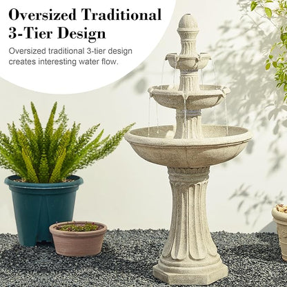 Glitzhome Water Fountain Outdoor Floor-Stand Fountains with LED Light & Pump, Oversized 3 Tier