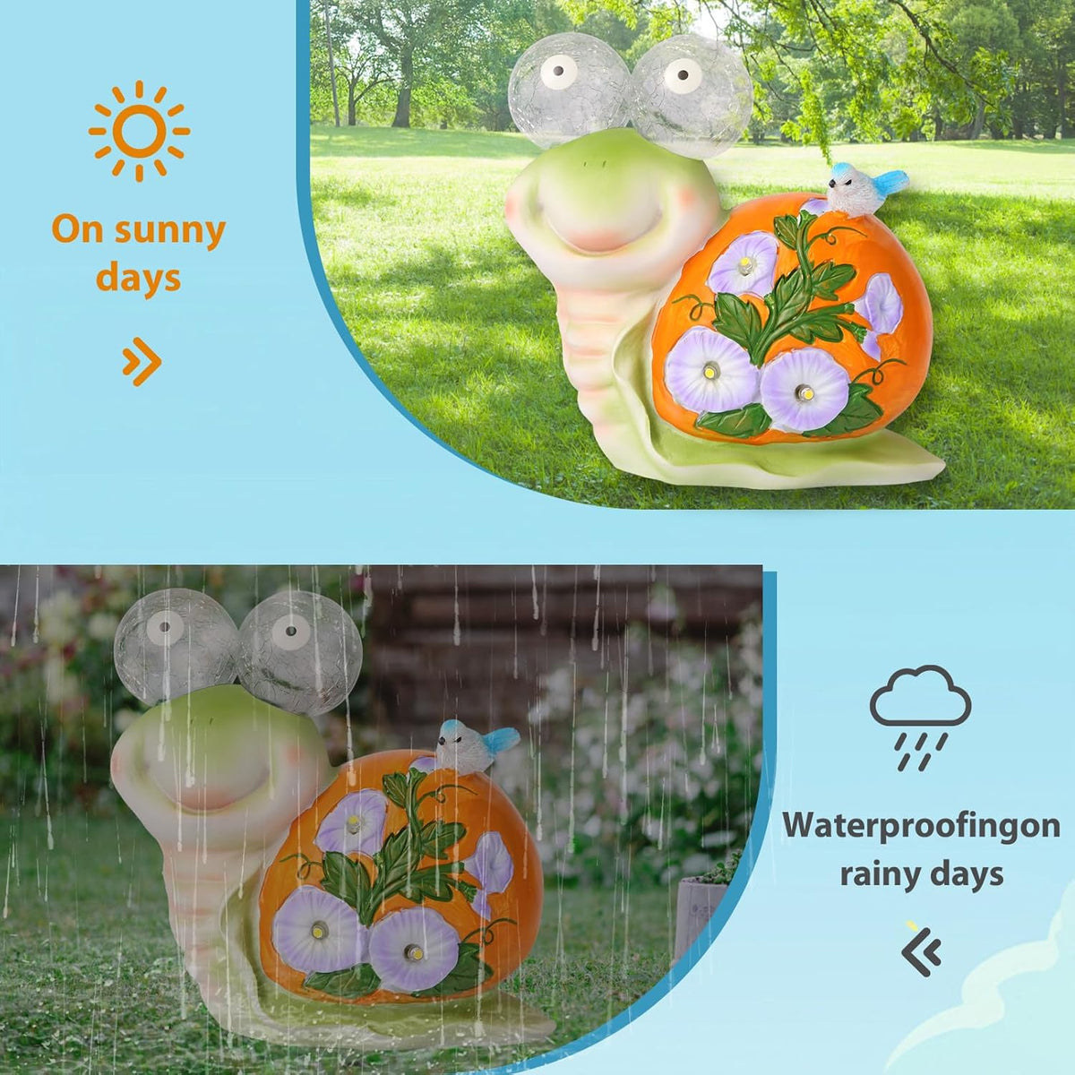 ASTRAEUS Solar Snail Statue Garden Light Figurine Outdoor Decor with 5 LED Lights Lawn Decor Statue