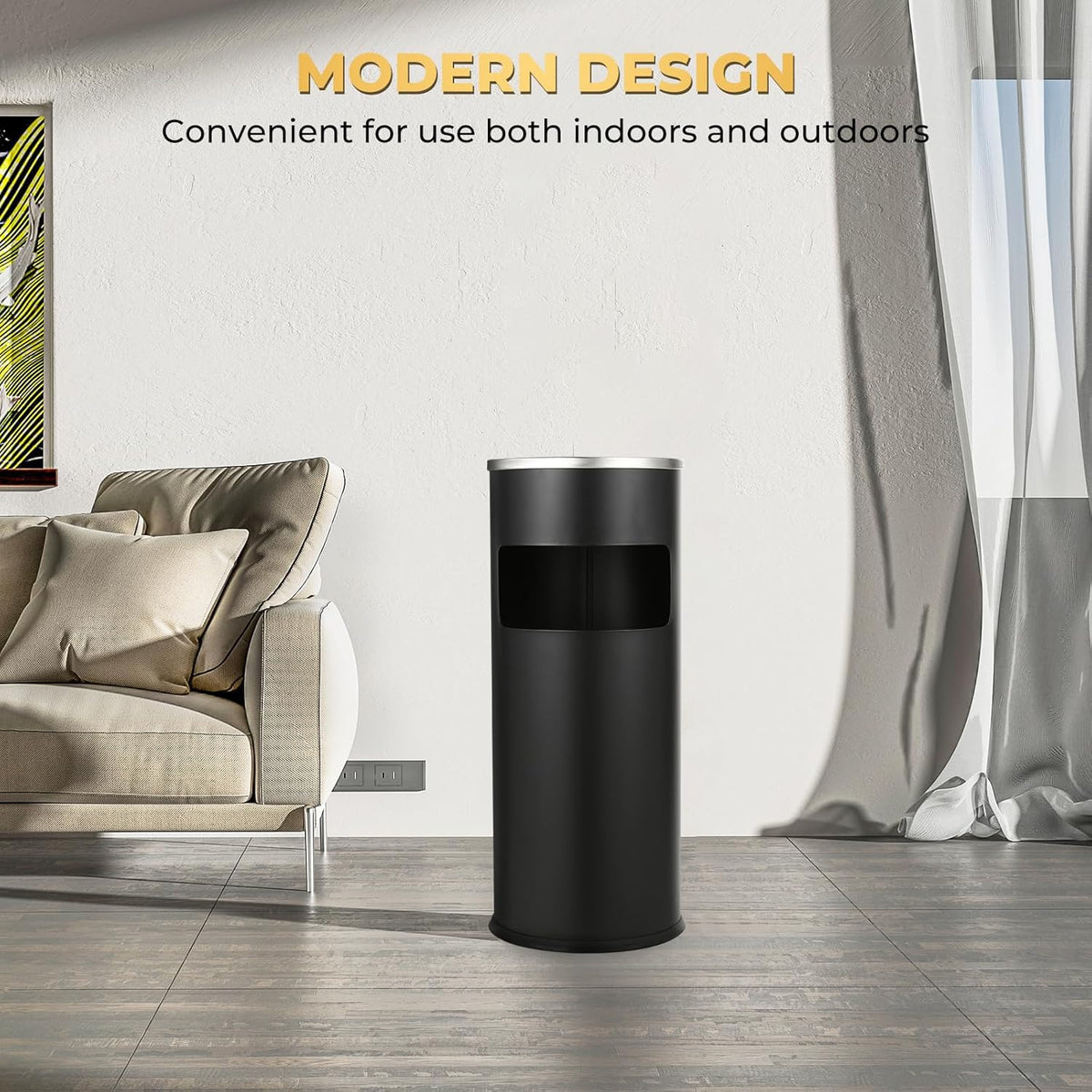 Trash Can Outdoor Waste Container Round Stainless Steel Trash Can with Removable Inner Bucket for