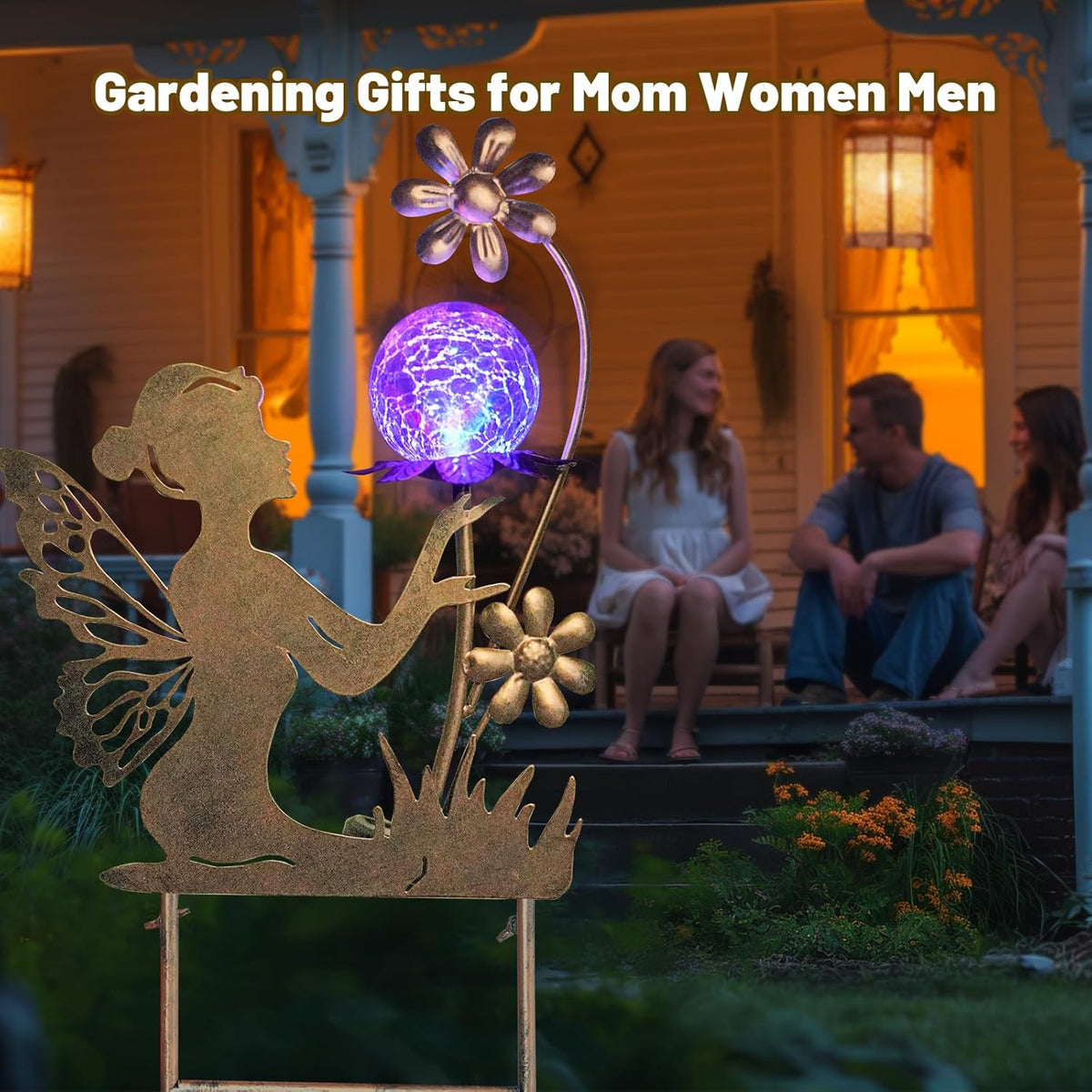 HONGLAND Fairy Garden Accesorries Solar Lights Garden Decor for Outside, Fairy Figurine Moon Lights