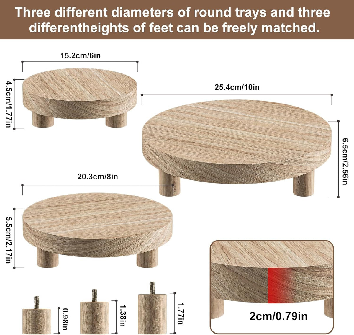 3 Pcs Wood Plant Stand Indoor Outdoor, Round Wood Riser for Decor 6/8/10" Wooden Stool Display