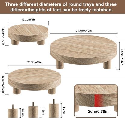 3 Pcs Wood Plant Stand Indoor Outdoor, Round Wood Riser for Decor 6/8/10" Wooden Stool Display