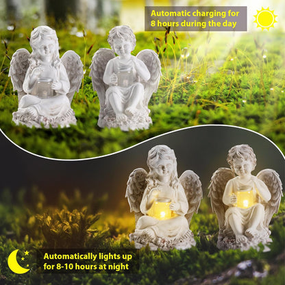 2 Pack Outdoor Angel Statue Garden Decor, Classic Solar Angel Figurine Decoration for Yard Art