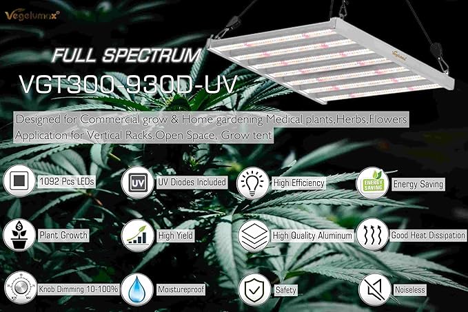 300Watt LED Grow Lamp UV IR Full Spectrum 4x4 5x5ft Coverage Grow Light Bar with 1092pcs Diodes 7