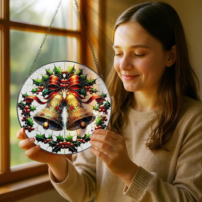 Stained Glass Window Hanging, Pauyadu Sun Catchers Indoor Window, Bells Christmas Suncatcher