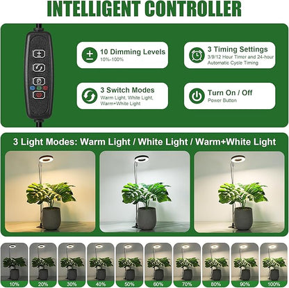 Small Halo Grow Light with Base, 48 LED Full Spectrum Indoor Plant Grow Light, Height Adjustable, 3