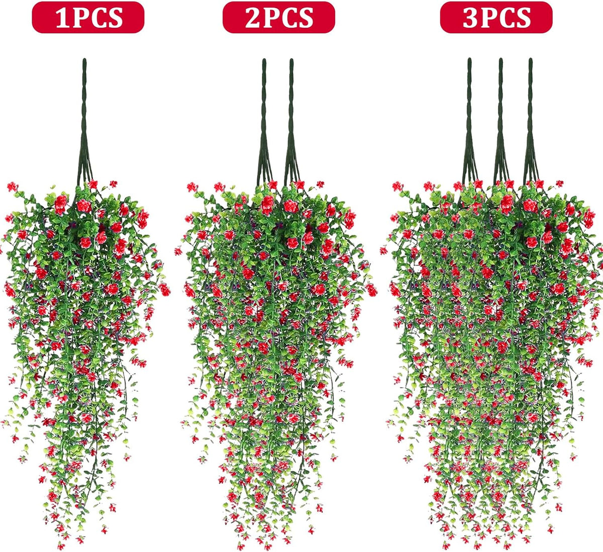 Artificial Hanging Flowers, 3 Pcs Fake Hanging Plants Artificial Vines for Outdoors, Fake Ivy Vine