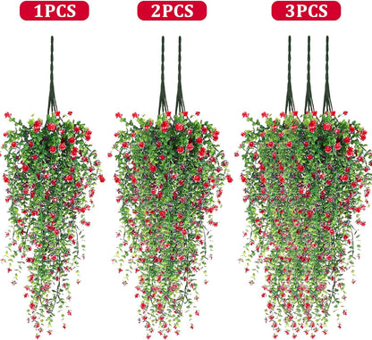 Artificial Hanging Flowers, 3 Pcs Fake Hanging Plants Artificial Vines for Outdoors, Fake Ivy Vine