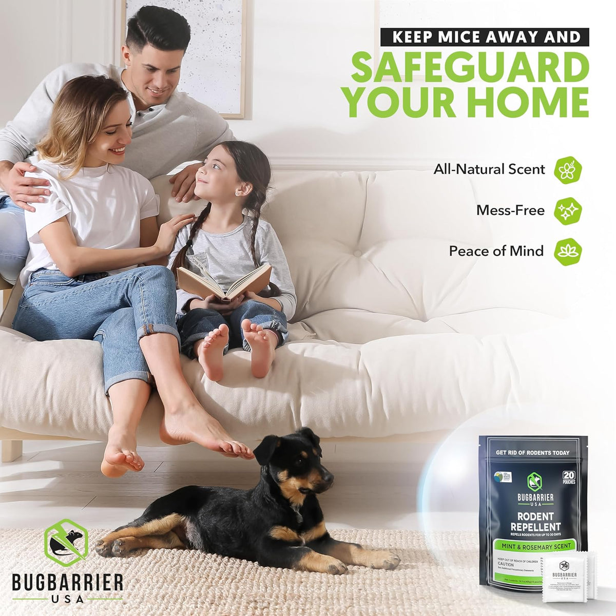 BugBarrier's Extra-Strength Mouse Repellent Deterrent Pouches, USDA 99% Biobased, Peppermint &