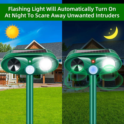 4 Pack Solar Ultrasonic Animal Repellent Outdoor Squirrel Raccoon Fortress Pro,Cat Deer Repellent