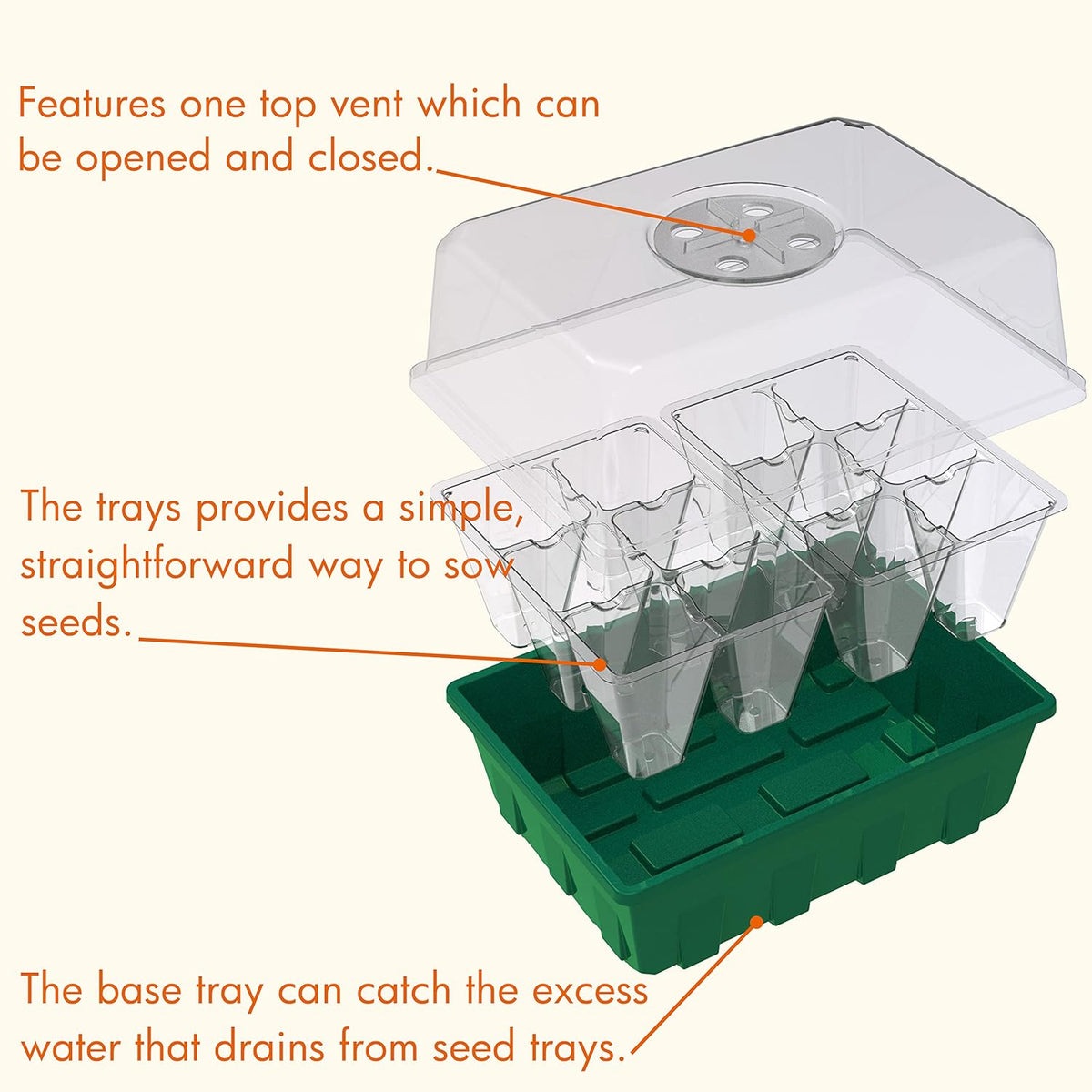 Gardzen 10-Set Garden Propagator Set, Clear Seed Tray Kits with 120-Cell, Seed Starter Trays with
